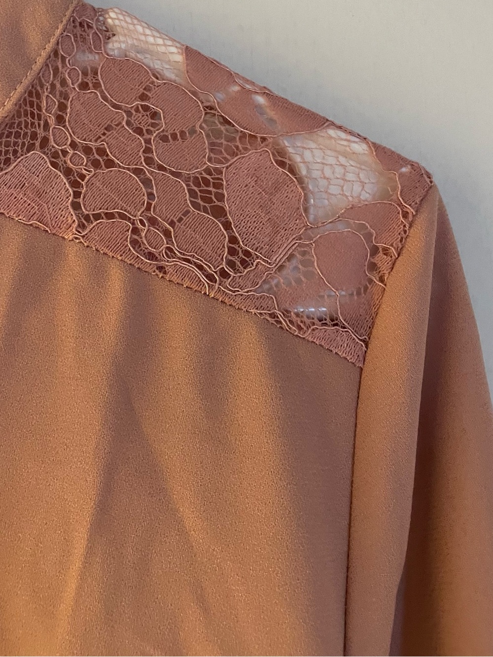 Mojabo Lace-Shoulder Half-Zip Long Sleeve Top - Dusty Rose - Picture 4 of 5